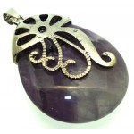 Amethyst Gemstone Teardrop Ornate Swirl Pendant